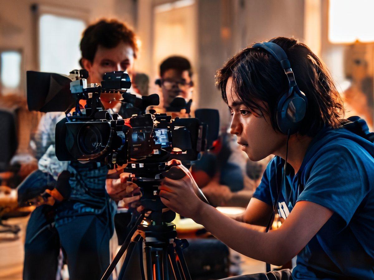 Students collaborate on a shoot.